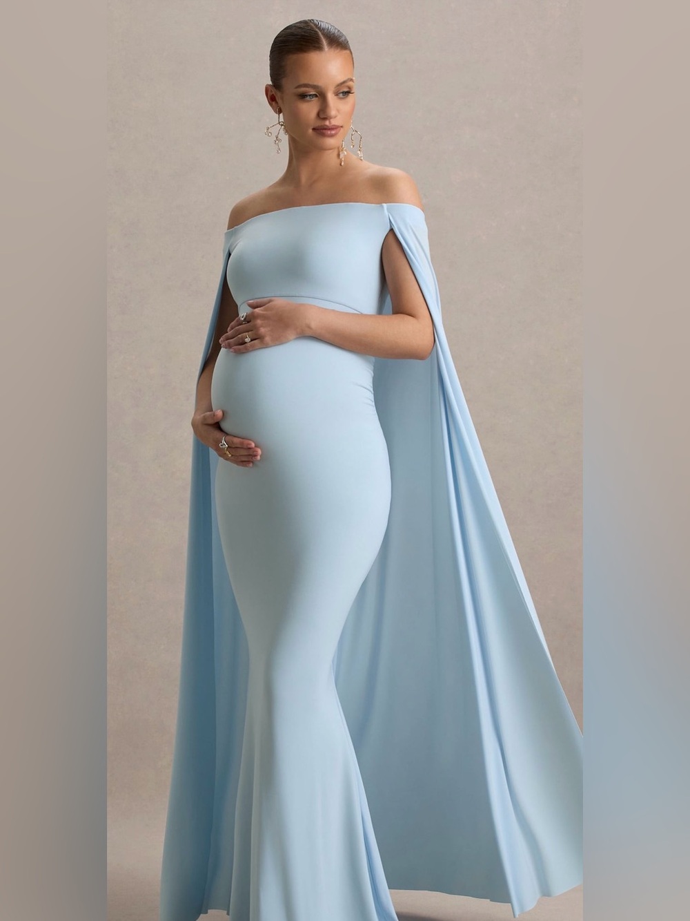 Elegant One-Shoulder Maternity Gown in Light Blue